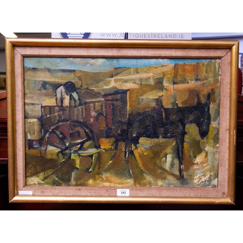 242 - OIL ON CANVAS LOADING THE PEAT WAGON SIGNED CAMPBELL 70 X 50H CM