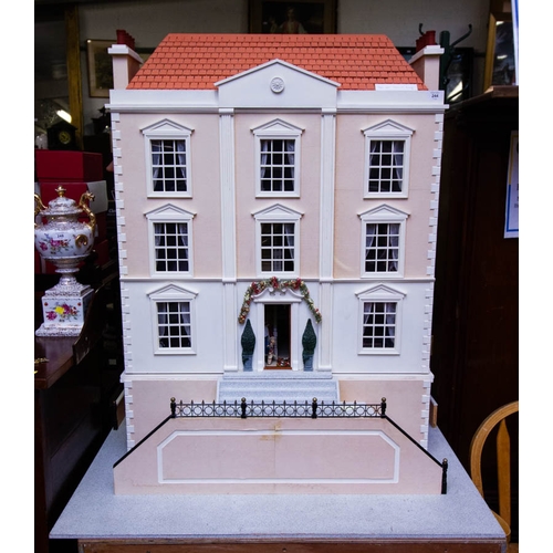 244 - SUPERB QUALITY LARGE GEORGIAN STYLE DOLLS HOUSE. 3 STOREY OVER BASEMENT. FULLY FURNISHED AND ELECTRI... 