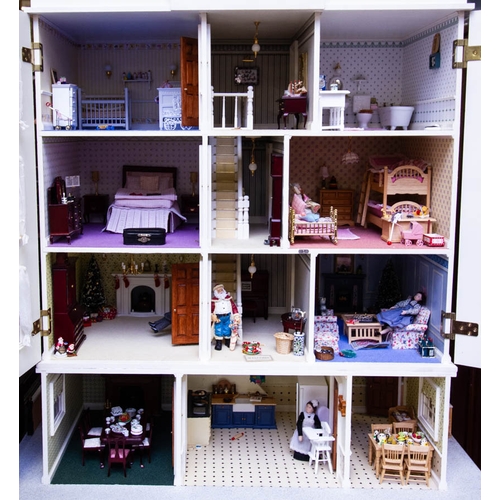 244 - SUPERB QUALITY LARGE GEORGIAN STYLE DOLLS HOUSE. 3 STOREY OVER BASEMENT. FULLY FURNISHED AND ELECTRI... 