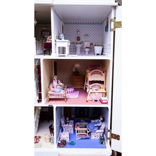 244 - SUPERB QUALITY LARGE GEORGIAN STYLE DOLLS HOUSE. 3 STOREY OVER BASEMENT. FULLY FURNISHED AND ELECTRI... 