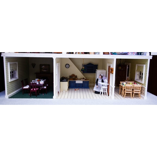 244 - SUPERB QUALITY LARGE GEORGIAN STYLE DOLLS HOUSE. 3 STOREY OVER BASEMENT. FULLY FURNISHED AND ELECTRI... 
