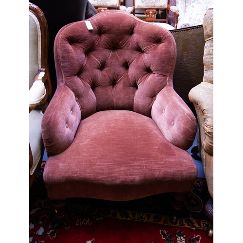 264 - ANTIQUE BUTTON BACK OCCASIONAL CHAIR. 50 CM WIDE