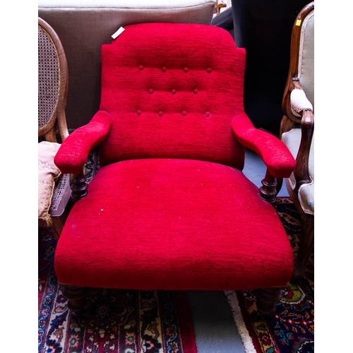 266 - EDWARDIAN RED UPHOLSTERED SEAT