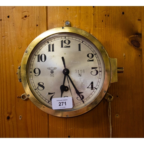 271 - KRIEGSMARINE BULKHEAD NAVAL CLOCK 22CM DIAM