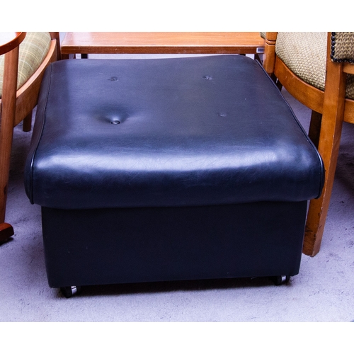 274 - 1960S BLACK STATESMAN STYLE SWIVEL CHAIR WITH FOOTSTOOL AF SOME BUTTONS MISSING