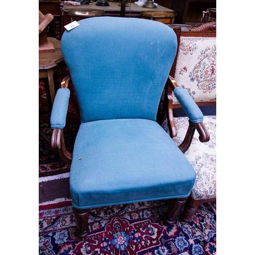 282 - ANTIQUE UPHOLSTERED ELBOW CHAIR
