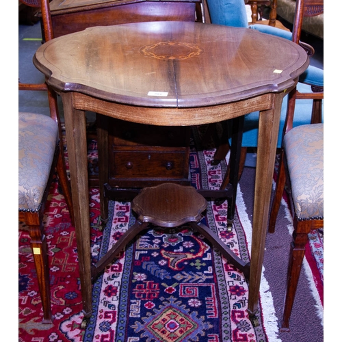284 - SHAPED MAHOGANY TWO TIER OCCASIONAL TABLE . 69 CM W, 73CM H