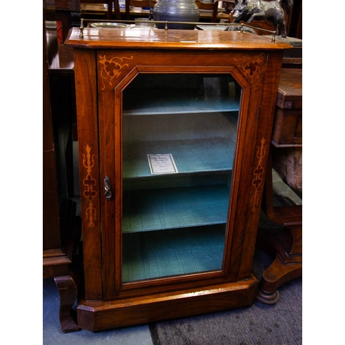 296 - EDWARDIAN INLAID MAHOGANY NEAT DISPLAY CABINET WITH BRASS GALLERY 58W X 32D X 90H CM