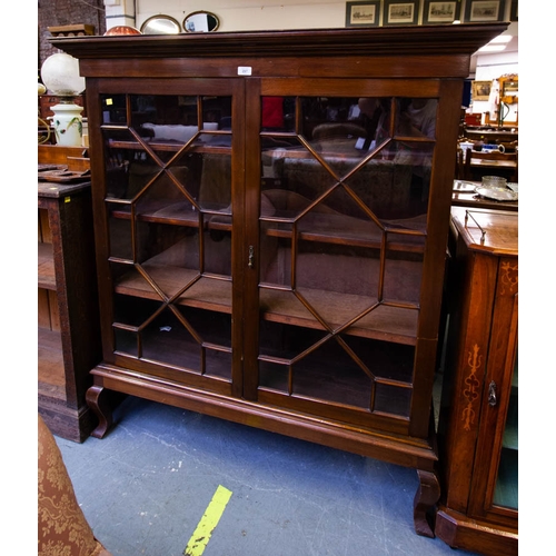 297 - 2 DOOR MAHOGANY BOOKCASE ON CABRIOLE LEG 123W X 33D X 137H CM