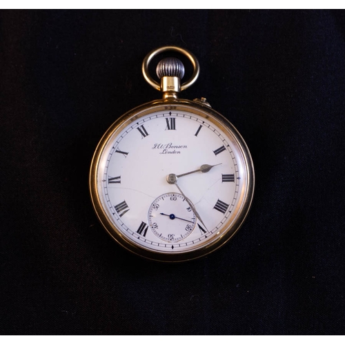 479 - 9K GOLD GENTS POCKET WATCH BY BENSON, LONDON. 72 grams