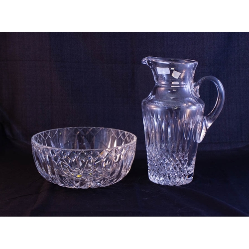496 - CUT GLASS JUG NS + WATERFORD CRYSTAL BOWL 20CM DIAM