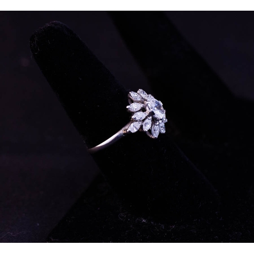 505 - SUPERB DIAMOND CLUSTER RING WITH OVAL DIAMOND CENTRE + DIAMOND PETALS SET IN PLATINUM - 1.6CT DIAMON... 