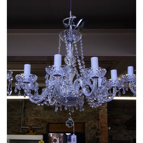 516 - 8 BRANCH CUT GLASS CHANDELIER 50W X 50H CM - POSSIBLY GALWAY