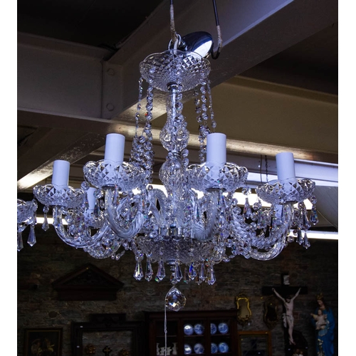 517 - 8 BRANCH CUT GLASS CHANDELIER 50W X 50H CM - POSSIBLY GALWAY