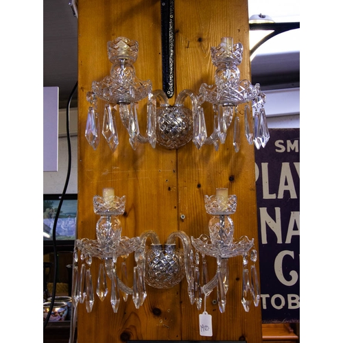 518 - PAIR OF WATERFORD CRYSTAL 2 BRANCH WALL LIGHTS
