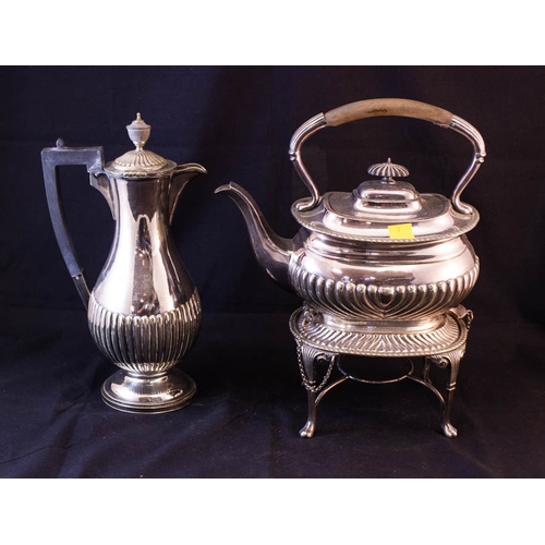 PAIR OF SILVER PLATED CANDLESTICKS, WINE COASTER, LADLE, 2 COFFEE POTS ...
