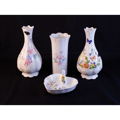 12 - COLLECTION OF AYNSLEY AND BELLEEK CHINA - BOXED, CLOCK AND PORCELAIN FIGURE 9 pieces