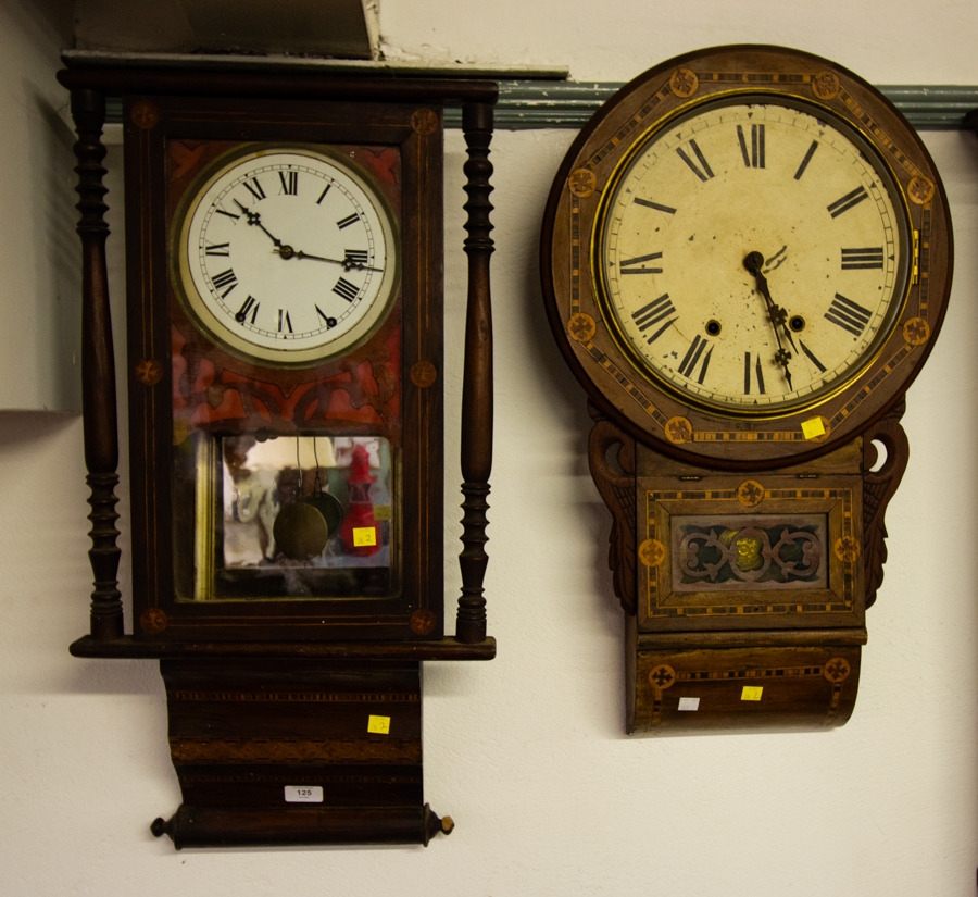 2 INLAID MAHOGANY WALL CLOCKS - AF