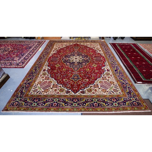 RICH RED GROUND PERSIAN TABRIZ WITH GREEN WILLOW TREE BORDER395 X 285