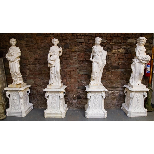 LARGE CAST IRON FOUR SEASONS FIGURES ON PLINTHS 215H CM