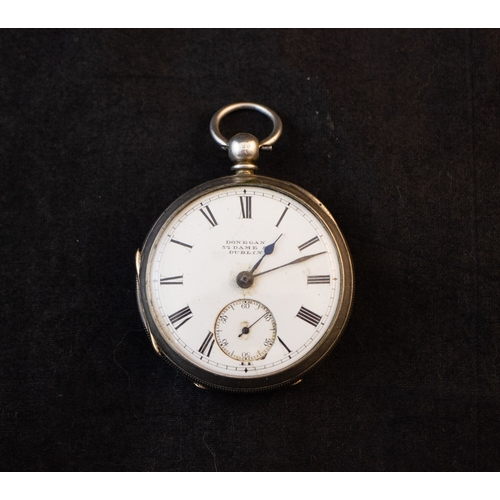 242 - SILVER OPEN FACE FUSEE POCKET WATCH, SIGNED ‘JOHN DONEGAN, DUBLIN’, NO. 18445,  HALLMARKED DUBLIN 18... 