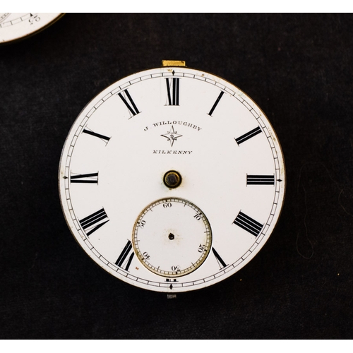 245 - THREE POCKET WATCH MOVEMENTS, SIGNED ‘WILLIAM WATERS, 2 UPPER GEORGE STREET, KINGSTOWN’; ‘J. WILLOUG... 