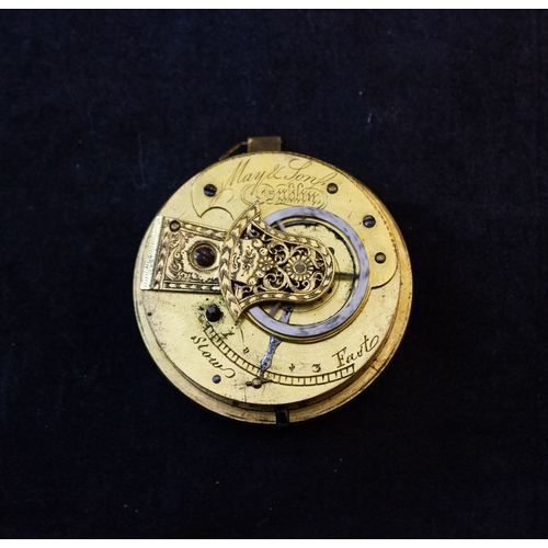 251 - THREE EARLY 19TH-CENTURY DUBLIN VERGE POCKET WATCH MOVEMENTS, SIGNED ‘MAY & SONS’, ‘O’REILLY’, AND ‘... 