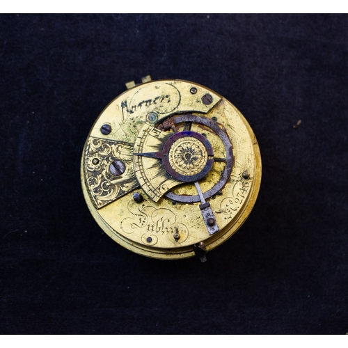 252 - THREE EARLY 19TH-CENTURY POCKET WATCH MOVEMENTS, WARNER OF DUBLIN; J. HILSER & SONS OF CORK; AND E. ... 