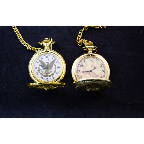 257 - FIVE UNUSED MODERN GILT POCKET WATCHES WITH CHAINS
