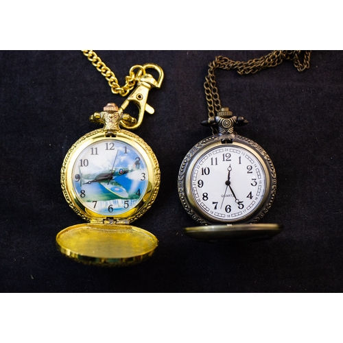 258 - FIVE ASSORTED MODERN POCKET WATCHES, SOME WITH CHAINS