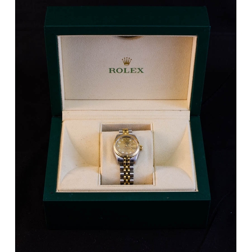 260 - ROLEX LADIES DATEJUST WATCH .
MODEL 179173 CHAMPAGNE 10 DIAMOND. 
OYSTER STEEL & YELLOW GOLD.  AUTOM... 