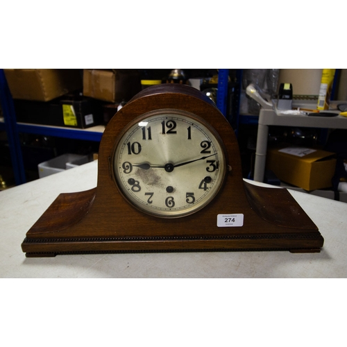 274 - MAHOGANY CASE MANTLE CLOCK 45W X 25H CM