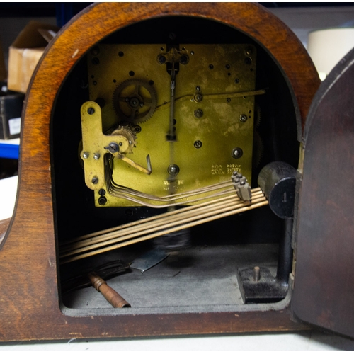 274 - MAHOGANY CASE MANTLE CLOCK 45W X 25H CM