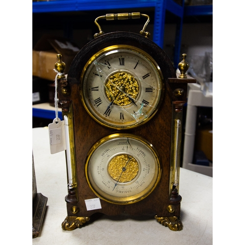 277 - CLOISONNE MANTLE CLOCK AF 15 X 20H CM + MAHOGANY MANTLE CLOCK/BAROMETER AF 17 X 27H CM