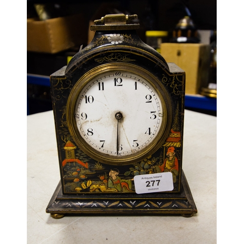 277 - CLOISONNE MANTLE CLOCK AF 15 X 20H CM + MAHOGANY MANTLE CLOCK/BAROMETER AF 17 X 27H CM