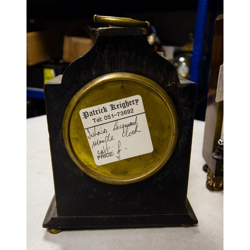 277 - CLOISONNE MANTLE CLOCK AF 15 X 20H CM + MAHOGANY MANTLE CLOCK/BAROMETER AF 17 X 27H CM