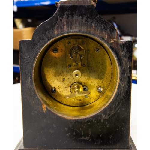 277 - CLOISONNE MANTLE CLOCK AF 15 X 20H CM + MAHOGANY MANTLE CLOCK/BAROMETER AF 17 X 27H CM