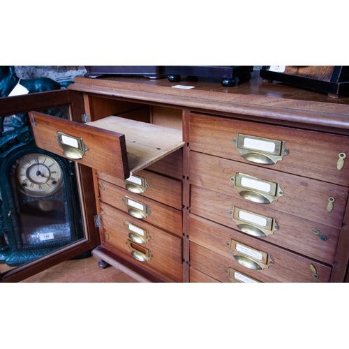 MAHOGANY TABLE TOP FILING CABINET WITH GLASS DOORS 60 X 28 X 65H CM