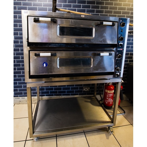 ARIS CO DOUBLE PIZZA OVEN ON STAINLESS STEEL STAND 120 X 85 X 162H CM