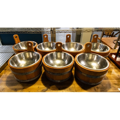 42 - 7 SALAD BOWLS IN TIMBER DISPLAY BUCKETS