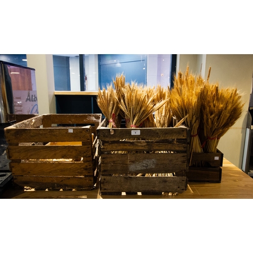 9 - 4 RUSTIC CRATES WITH SHEAFS OF WHEAT
