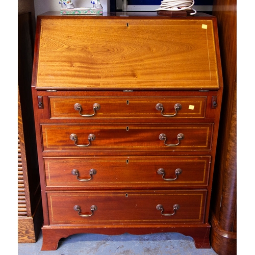 12 - INLAID MAHOGANY SLOPE FRONT BUREAU 76 X 50 X 104H CM