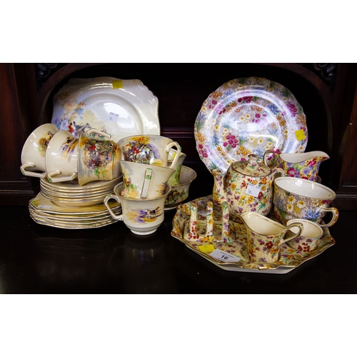 16 - 21 PIECE ROYAL WINTON HUNTING TEA SET + MISC ROYAL WINTON FLORAL CHINA