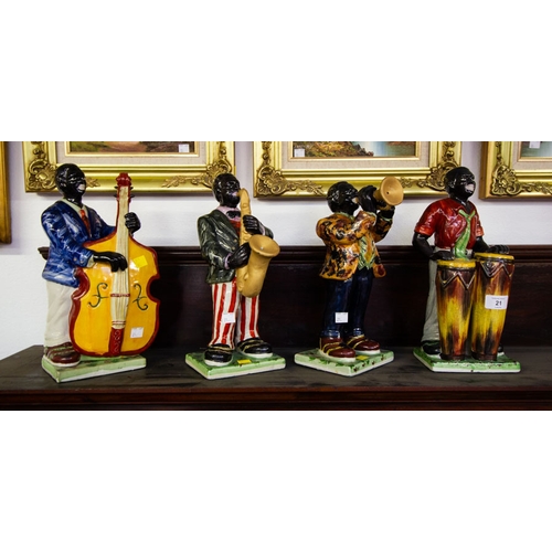 21 - 4 GLAZED PORCELAIN MUSICIANS 32H CM HIGH