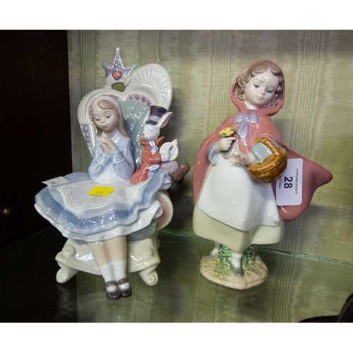 28 - LLADRO FIGURE OF RED RIDING HOOD + ALICE IN WONDERLAND - WITH ORIGINAL BOXES