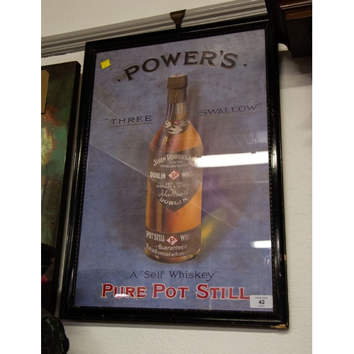 42 - POWERS WHISKEY ADVERTISING PRINT 43 X 60H CM