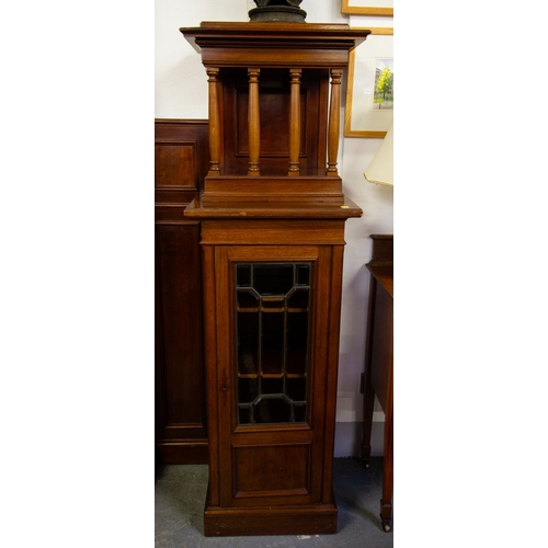 43 - UNUSUAL ANTIQUE MAHOGANY 3 DOOR SIDE CABINET WITH PEDESTAL SIDES + MIRROR BACK 287W X 40D X 270H CM