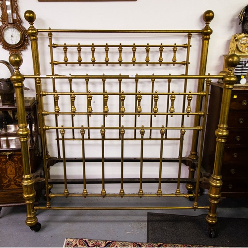 52 - ANTIQUE BRASS 4FT 6INS.  BED ENDS + SIDES