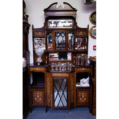 6 - VICTORIAN INLAID ROSEWOOD CHIFFIONERE WITH MIRROR BACK AF 137 X 48 X 240H CM