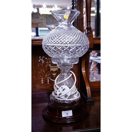 9 - WATERFORD CRYSTAL L2 LAMP ON TIMBER BASE. TOTAL HEIGHT 40 CM